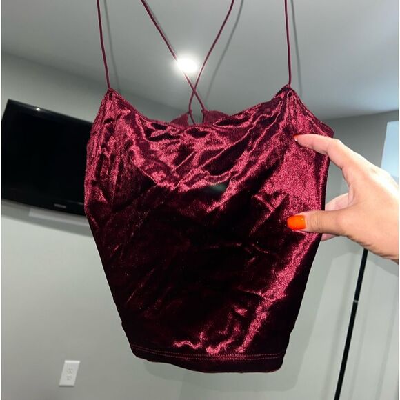 NWT LACE UP BACK, VELVET CAMI. Wine/Burgundy color. Never been worn. - Picture 2 of 3